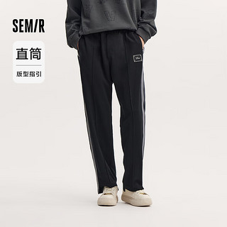 森马（Semir）森马休闲裤男秋季时尚撞色校园运动风直筒长裤潮流复古松紧腰裤子 黑色90001 185/94B/XXXL