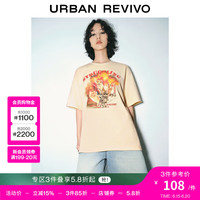 UR2024夏季新款女装趣味休闲萌宠印花棉质圆领短袖T恤UWV440110 米黄