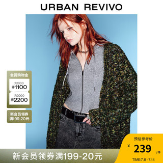 UR秋冬季女装时尚慵懒休闲V领小小织针织开衫UWV930092 海松绿 M