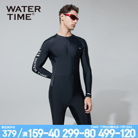WATERTIME/水川 男士泳衣泳裤连体潜水服沙滩裤防尴尬游泳衣 黑银
