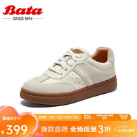 Bata休闲鞋女牛皮通勤德训轻便板鞋53126AM4 米白/