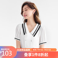 秋水伊人夏季新款洋气翻领雪纺衬衫短袖女复古白色小众设计感雪纺半袖女 本白
