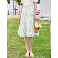 百图betu女装半身裙清新印花法式赫本百褶半身裙女2306T42 蓝色 S（蓝色07/05） S（蓝色06/25）