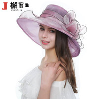檞寄生 帽子女夏季出游折叠防晒太阳帽遮阳大沿网纱凉帽 紫色