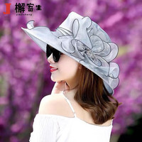 檞寄生 帽子女夏季出游折叠防晒太阳帽遮阳大沿网纱凉帽 灰色
