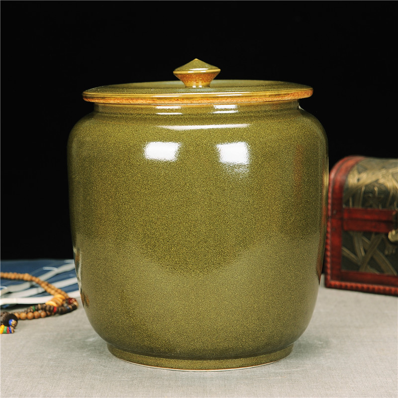 翼榀瓷缘 景德镇陶瓷器茶叶末米缸茶叶罐酱缸酒坛水缸油缸茶缸面粉缸防潮 大盖款30斤只带底座