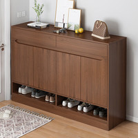 宜造（YIZAO）实木色鞋柜家用门口新中式2024玄关柜楼道鞋柜入户柜储物柜子 【四门两抽】实木色120cm 自己安装