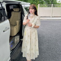惟友连衣裙女大码胖妹妹夏装大码女装胖mm国风淡雅印花长裙 橄榄绿 P4190-220斤