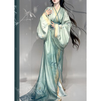 妃秀蝶战国袍新中式女装汉服成人女中国风套装【醉玉】复原款夏季 里衣+外衣+腰封+衬裙 【拖地款】 拖地款