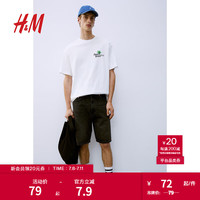 H&M男装T恤春季休闲柔软舒适字母图案印花圆领短袖上衣0967955 白色/Amalfi 180/116