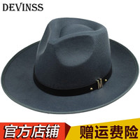 DEVINSS礼帽男士上海滩帽子许文强英伦大礼帽爵士舞帽子经典毛呢帽毡帽新郎官帽子大檐帽礼帽女士帽子 灰色