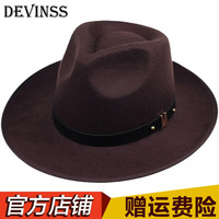 DEVINSS礼帽男士上海滩帽子许文强英伦大礼帽爵士舞帽子经典毛呢帽毡帽新郎官帽子大檐帽礼帽女士帽子 咖啡色