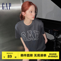 Gap夏季男女装2024夏撞色logo圆领短袖T恤纯棉544465 黑灰色 175/96A(L) 亚洲尺码