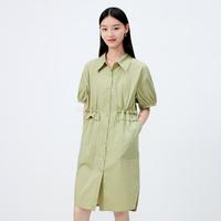 夏宽松简约文艺减龄抽绳衬衫连衣裙女