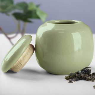真迹陶瓷茶叶罐汝窑开片小储茶罐多彩罐子便携迷你存储罐功夫茶具配件 汝窑球形小茶叶罐-天青 100ml