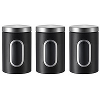 LISM不锈钢储物罐可视窗咖啡豆茶叶糖食品收纳黑色套装厨房密封罐 黑色中号罐可视款3个装 0ml