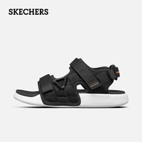 斯凯奇(Skechers)夏季男士魔术贴凉鞋休闲户外鞋简约舒适露趾沙滩鞋凉拖鞋 BLK黑色 41