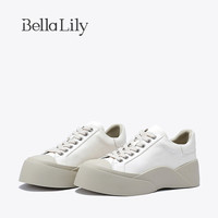 Bella Lily2024夏季新款增高牛皮休闲鞋女黑色板鞋小众原创运动鞋 黑色 35