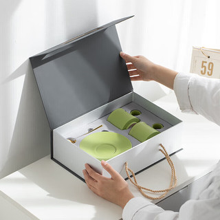 红铁普高颜值陶瓷咖啡杯套装女朋友水杯马克杯礼盒  【芥丝绿礼盒装】高款杯 2个 150