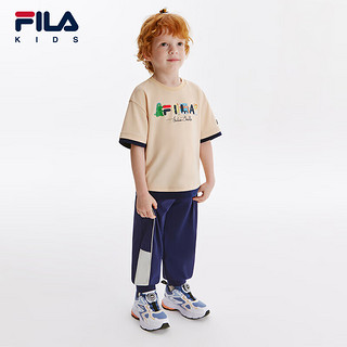 FILA【舒爽棉】斐乐童装儿童上衣2024秋季男小童宽松短袖T恤 浅麦卡其-LK 105cm