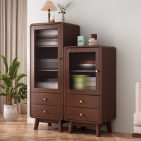 雅客集餐边柜实木储物柜一体靠墙柜子客厅收纳置物柜厨房备餐柜家用边柜 胡桃色【矮柜+高柜组合】