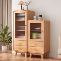 雅客集餐边柜实木储物柜一体靠墙柜子客厅收纳置物柜厨房备餐柜家用边柜 原木色【矮柜+高柜组合】