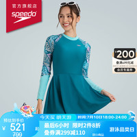 速比涛（Speedo）日常休闲防晒抗氯裙式长袖连体泳衣女 蓝色/粉色 36  36(身高165-170cm,重58-64kg)