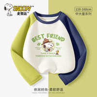 史努比男童长袖薄款休闲纯棉鸳鸯袖夏季2024儿童春秋t恤上衣 画框努比绿蓝 120cm 【体重 48~62斤】
