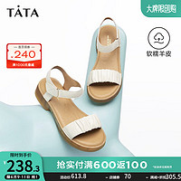 他她（TATA）简约一字带凉鞋女软底羊皮厚底凉鞋YBF01BL3 米白 36