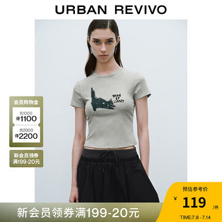 URBAN REVIVO 女士潮流休闲趣味时髦萌宠印花T恤 UWV440209 花灰 S