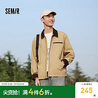 森马（Semir）外套男2024秋季复古经典底特律男士夹克时尚拼接上衣宽松 卡其50690 185/100A/XXL