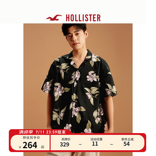 HOLLISTER24夏季美式印花图案宽松短袖府绸衬衫男 KI325-4043 黑色碎花 M (180/100A)