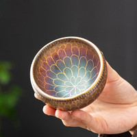 闽北建盏丨大师级建盏描金莲花大号无足钵手工流光溢彩高端主人杯茶杯