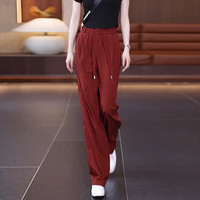 箐箐花冰丝阔腿裤女夏季薄款2024休闲宽松凉凉裤高腰垂感窄版直筒裤 釉红色 XL/29(115-125斤)
