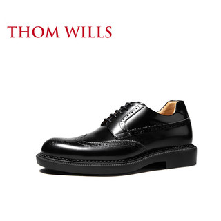 THOM WILLS男士皮鞋内增高男鞋布洛克皮鞋男休闲英伦雕花商务正装德比鞋夏季 黑色