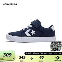 Converse匡威儿童鞋大童2024年新款帆布鞋秋冬季男童魔术贴 靛蓝色