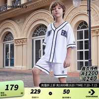 Converse匡威儿童套装男童T恤短袖短裤2024夏季薄款纯中大童篮球运动2件套 纯白色 140/68