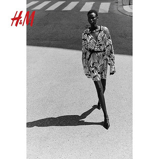 H&M2024年秋季女装大廓形系带连衣裙1241413 黑色/图案 155/80