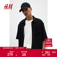 H&M2024夏季男士标准版型华夫格衬衫1225159 黑色 175/108