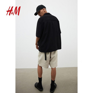 H&M2024夏季男士标准版型华夫格衬衫1225159 白色 165/84