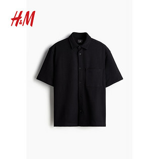 H&M2024夏季男士标准版型华夫格衬衫1225159 黑色 180/116