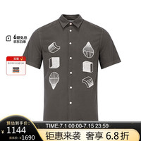 保罗史密斯（paulsmith）男士PS常规版卡通刺绣衬衫短袖衬衣石板色XXL
