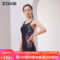 洲克（ZOKE） 女士专业比赛训练泳装连体遮肚显瘦运动速干温泉游泳衣女 黑底桔桔黄花 M 黑底桔桔黄花122501470