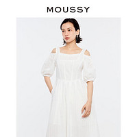 MOUSSY 摩西 春夏新品复古文艺格纹露肩长款连衣裙028HSZ30-0851