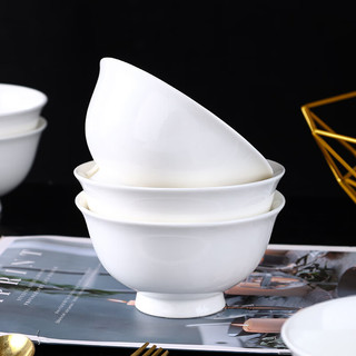 传旗釉下彩陶瓷饭碗4.5英寸6只装高脚碗饭碗汤碗大碗餐具新白陶瓷 新白陶瓷（4.5英寸6只装）