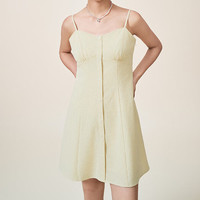 URBAN REVIVO 女士田园风撞色格纹纽扣吊带连衣裙 UYY740003 橘黄格子 XL