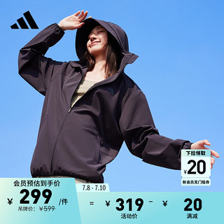 adidas休闲凉感UPF50+连帽夹克外套防晒衣男女阿迪达斯轻运动 黑色 L