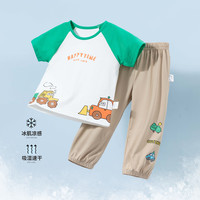 贝贝怡儿童套装男童夏季短袖T恤长裤透气2024童装衣服 绿色 90cm
