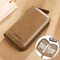 斐曼钥匙包男士大容量真皮复古拉链零钱包多功能汽车收纳锁钥包牛皮男 卡其色