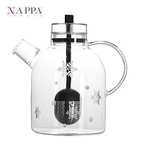 NAPPA 高硼硅玻璃水壶 凉水壶冷水壶过滤泡茶壶带茶漏大容量1.5L瑞士壶 手工雕刻-雪花 1500ml 1只